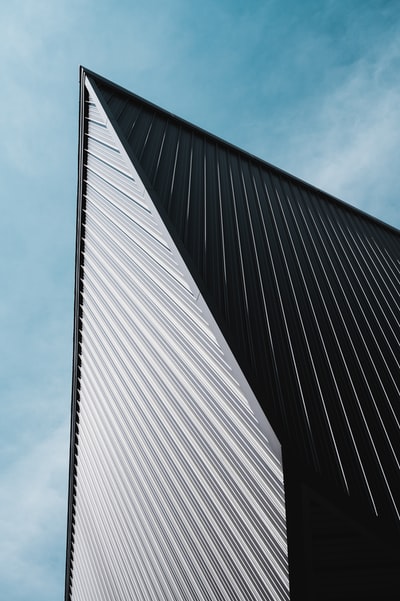 black and white striped building